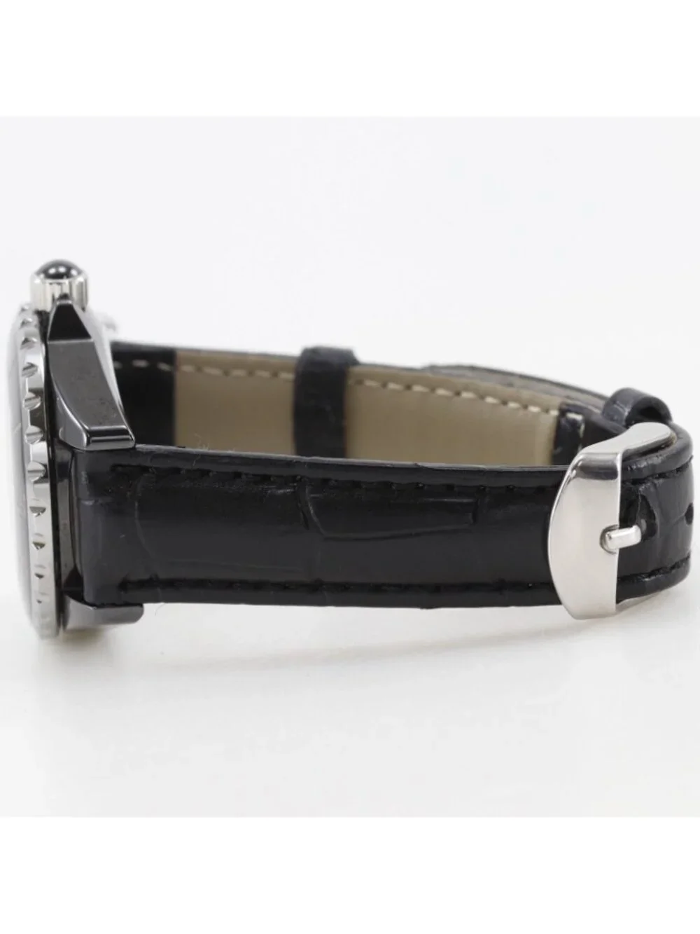 Chanel 33 Ceramic Leather Quartz Analog Display Black Dial Watch